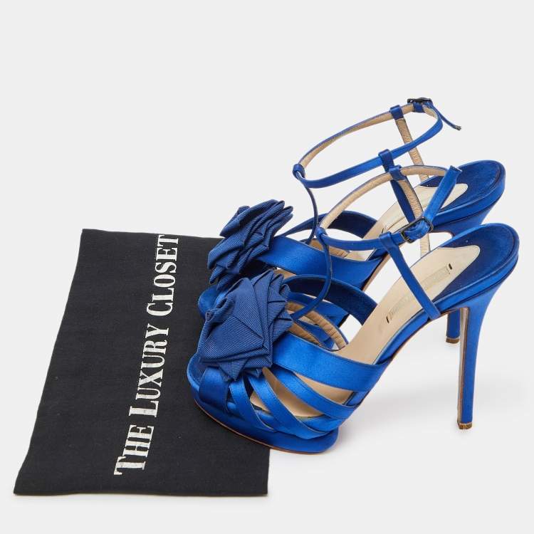 Pre Owned Nicholas Kirkwood Blue Satin Platform Ankle Strap Sandals Size 39