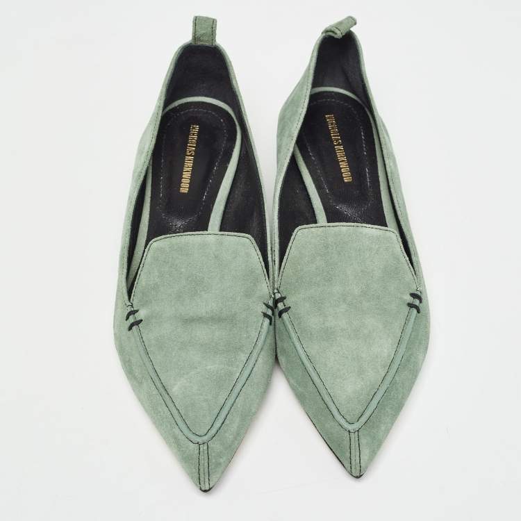 Pre Owned Nicholas Kirkwood Green Suede Slip On Smoking Slippers Size 37