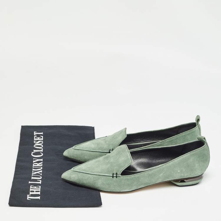 Pre Owned Nicholas Kirkwood Green Suede Slip On Smoking Slippers Size 37