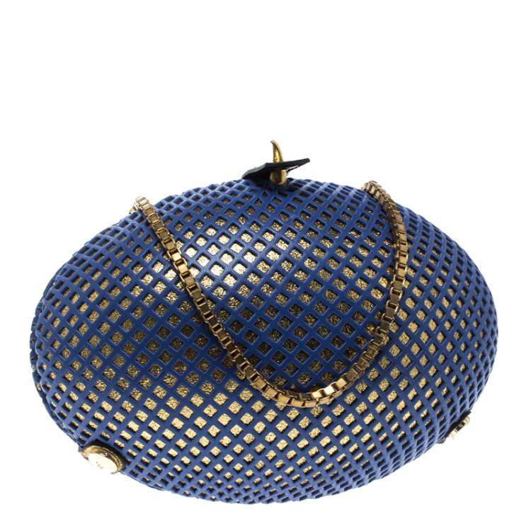 مملوكة مسبقًا Nicolas Theil Blue and Metallic Gold Leather Mesh Egg Clutch