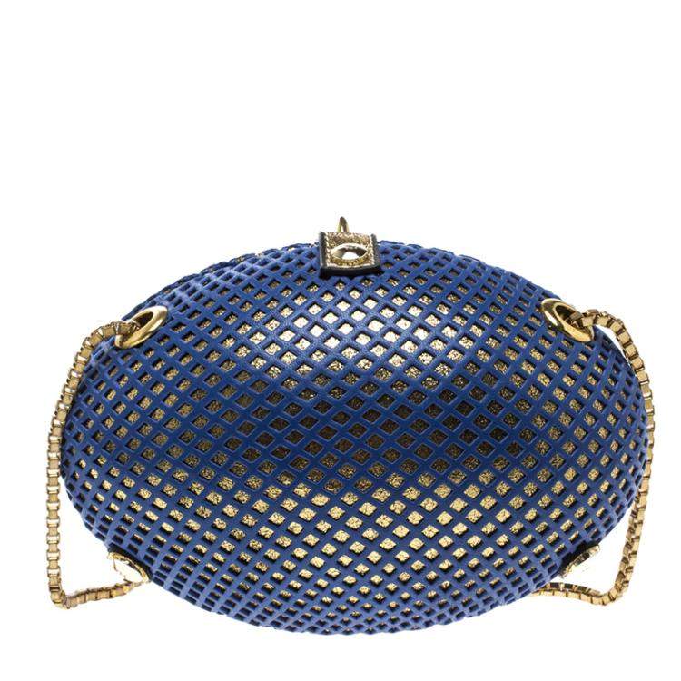 مملوكة مسبقًا Nicolas Theil Blue and Metallic Gold Leather Mesh Egg Clutch