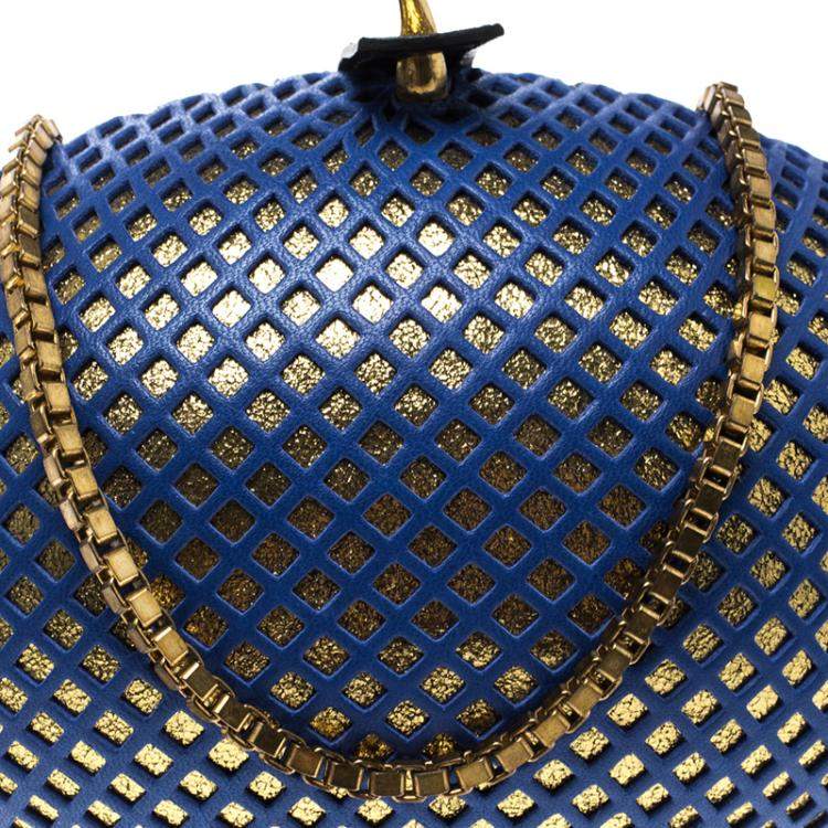 مملوكة مسبقًا Nicolas Theil Blue and Metallic Gold Leather Mesh Egg Clutch