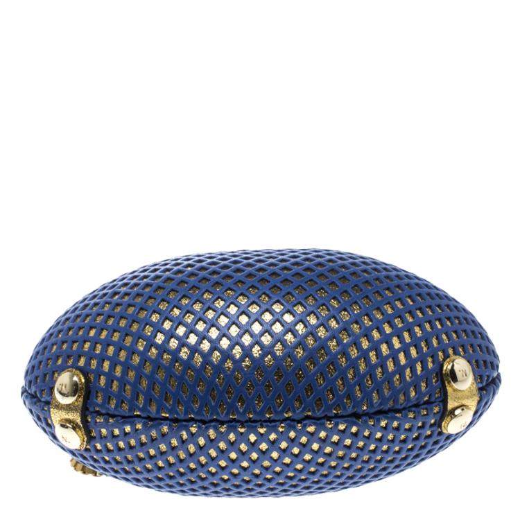 مملوكة مسبقًا Nicolas Theil Blue and Metallic Gold Leather Mesh Egg Clutch