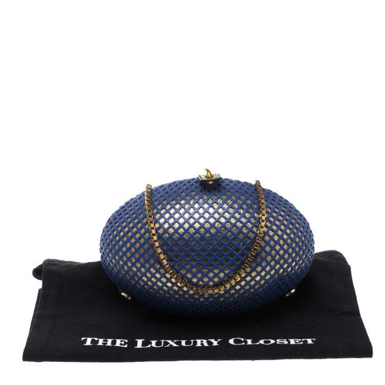 مملوكة مسبقًا Nicolas Theil Blue and Metallic Gold Leather Mesh Egg Clutch