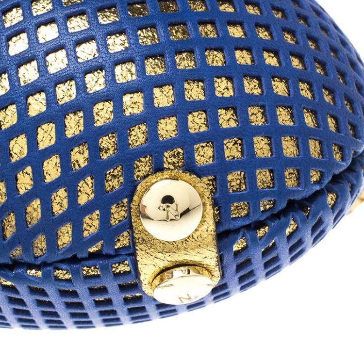 مملوكة مسبقًا Nicolas Theil Blue and Metallic Gold Leather Mesh Egg Clutch
