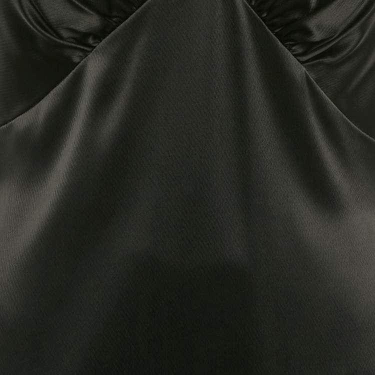 Pre Owned Nicole Bakti Black Satin Embroidery Detail Sleeveless Maxi Dress M
