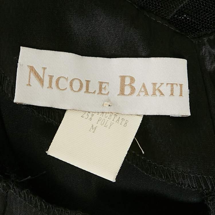 Pre Owned Nicole Bakti Black Satin Embroidery Detail Sleeveless Maxi Dress M