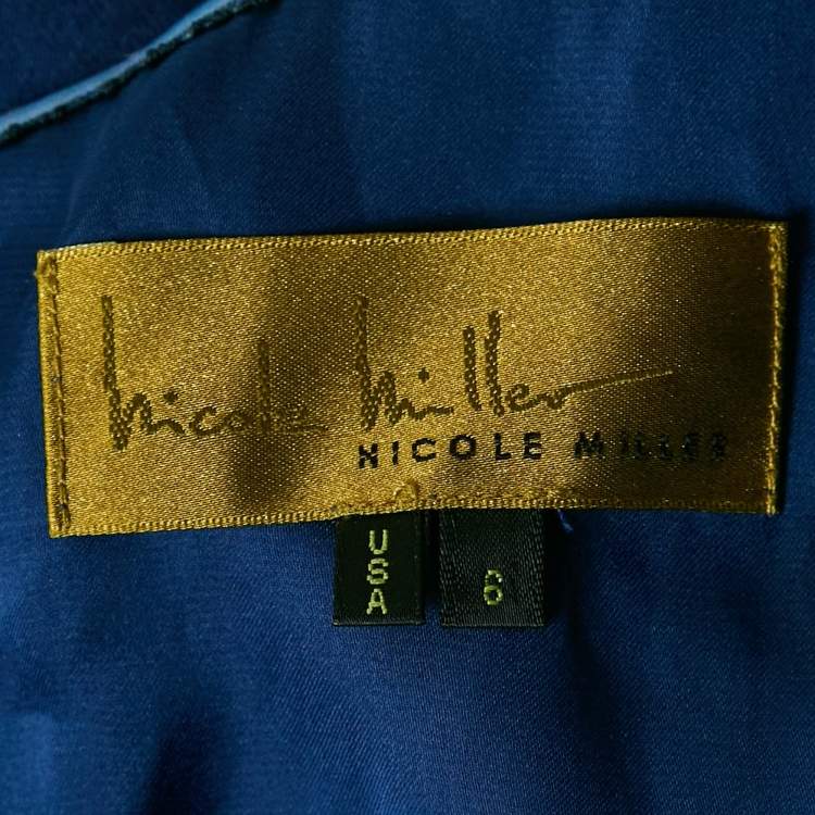 Pre Owned Nicole Miller Blue Sequin Embellished Satin Silk One Shoulder Cocktail Dress M