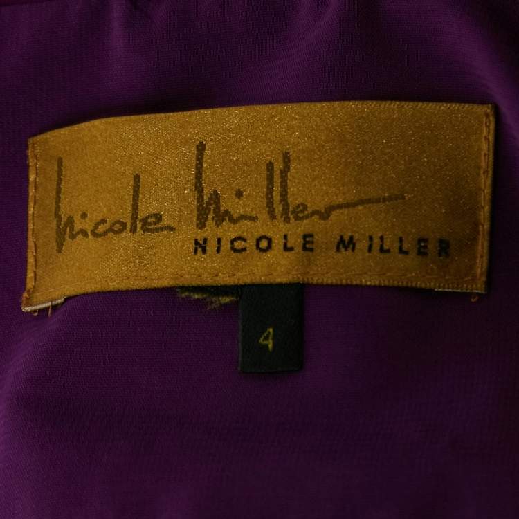 Pre Owned Nicole Miller Purple Silk Pleated Sleeveless Top S