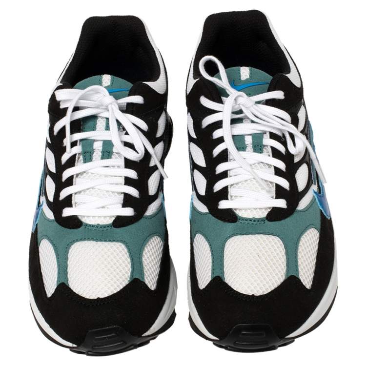 Pre Owned Nike White/Black/Teal Blue Leather And Mesh Air Ghost Racer Size 42