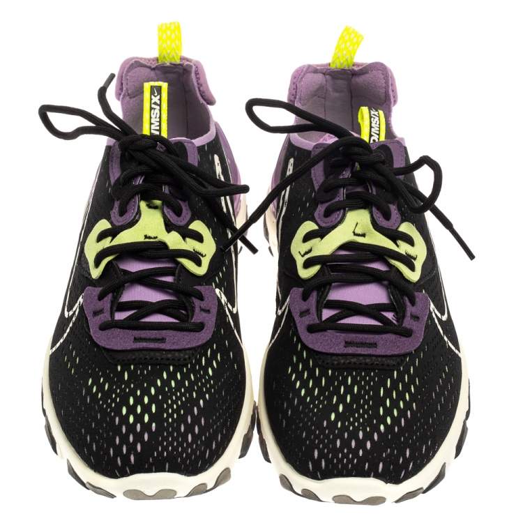 Pre Owned Nike Black/Purple Leather And Fabric React Vision Sneakers Size 42