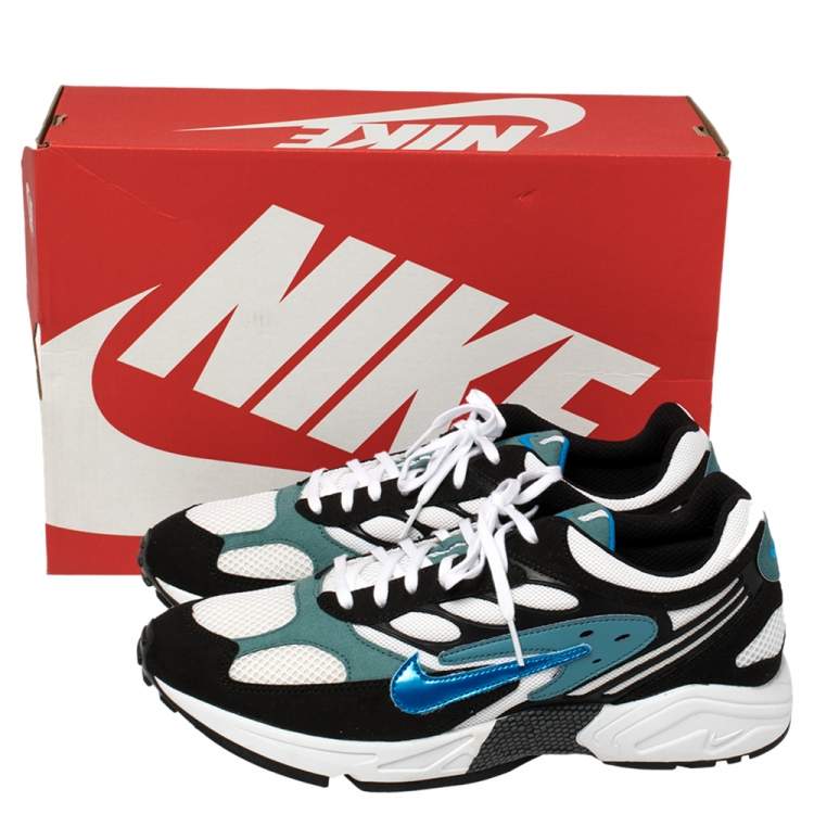 Pre Owned Nike White/Black/Teal Blue Leather And Mesh Air Ghost Racer Size 44.5