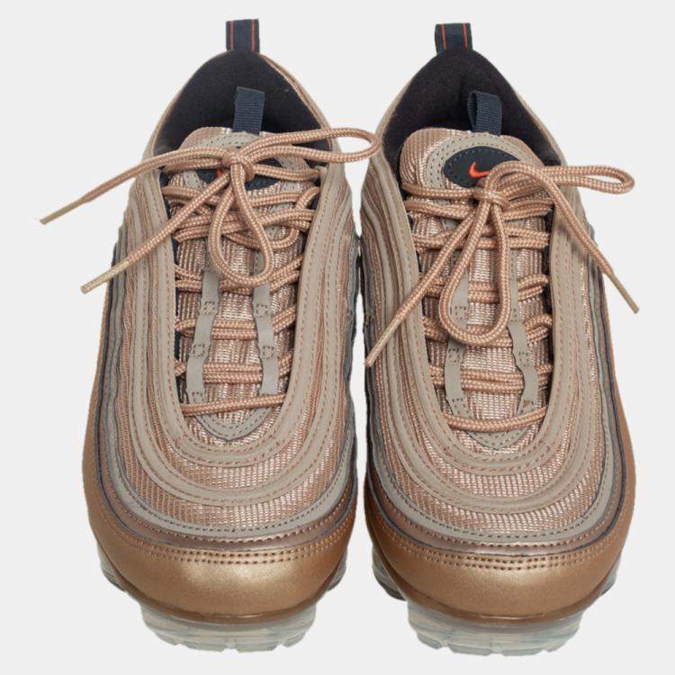 Pre Owned Nike Gold Leather Mesh Air Vapor Max 97 Low Top Sneakers Size 40