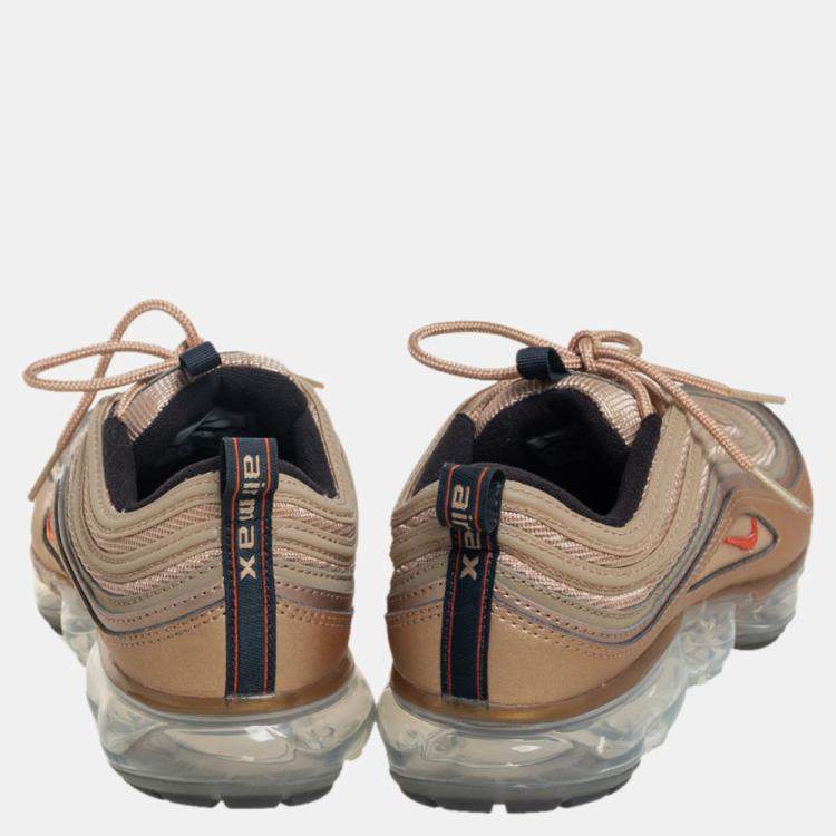 Pre Owned Nike Gold Leather Mesh Air Vapor Max 97 Low Top Sneakers Size 40