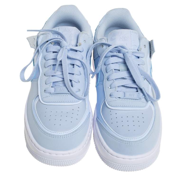 Pre Owned Nike Blue Leather Air Force 1 Shadow Baby Blue Ghost Sneakers Size 37.5