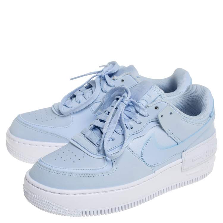 Pre Owned Nike Blue Leather Air Force 1 Shadow Baby Blue Ghost Sneakers Size 37.5
