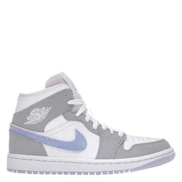 Pre Owned Nike Jordan 1 Mid Wolf Grey Aluminum Sneakers Size US 7.5W (EU 38.5)