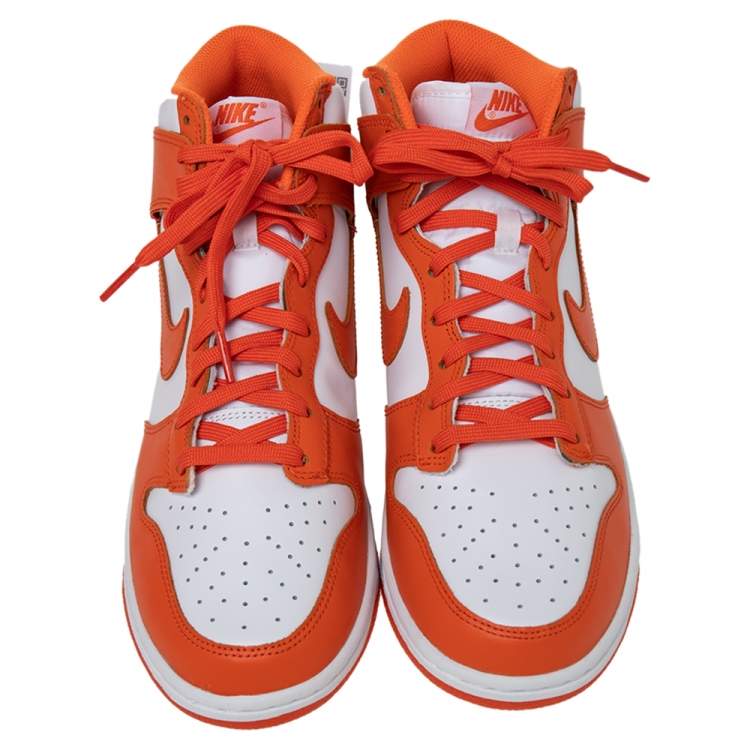 Pre Owned Nike Orange/White Leather Dunk High Syracuse Sneakers Size 40