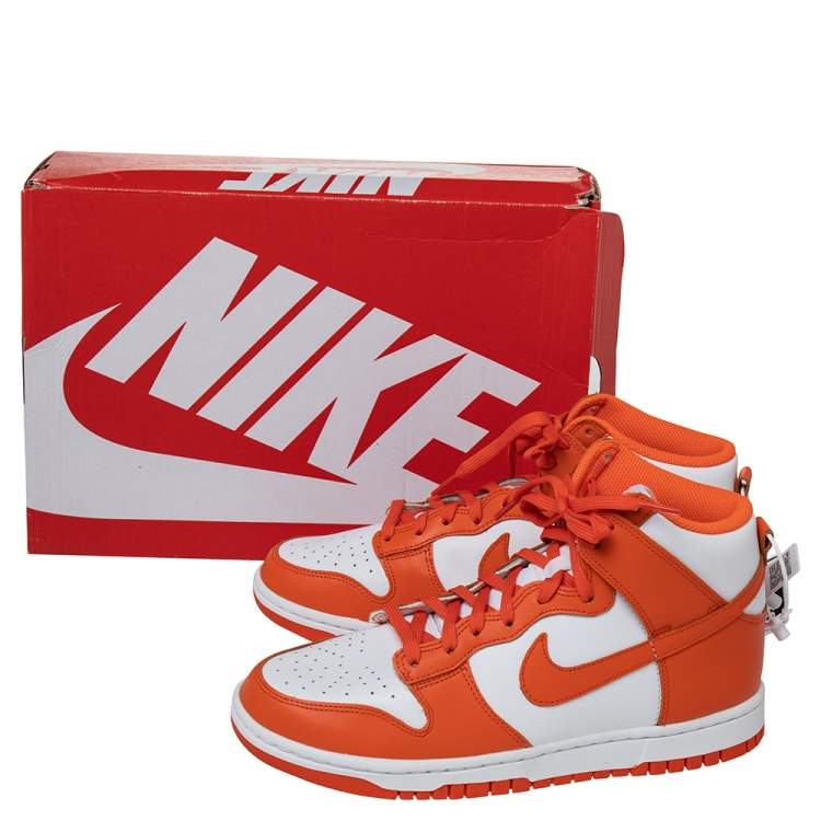 Pre Owned Nike Orange/White Leather Dunk High Syracuse Sneakers Size 40