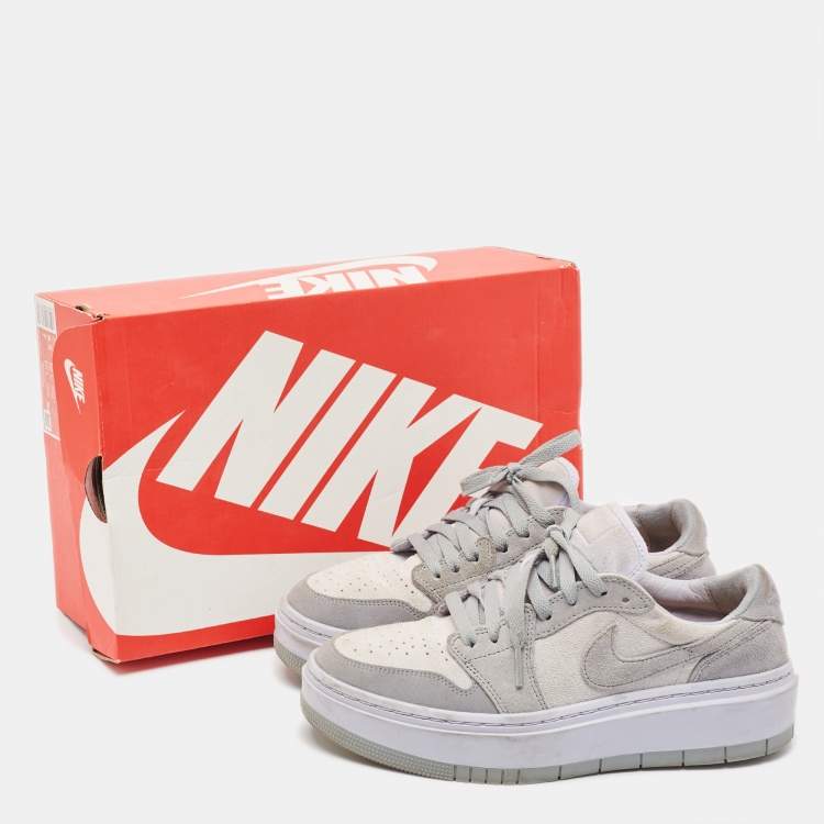 Pre Owned Air Jordans Grey/White Suede Elevate Air Jordan 1 Low Top Sneakers Size 40.5
