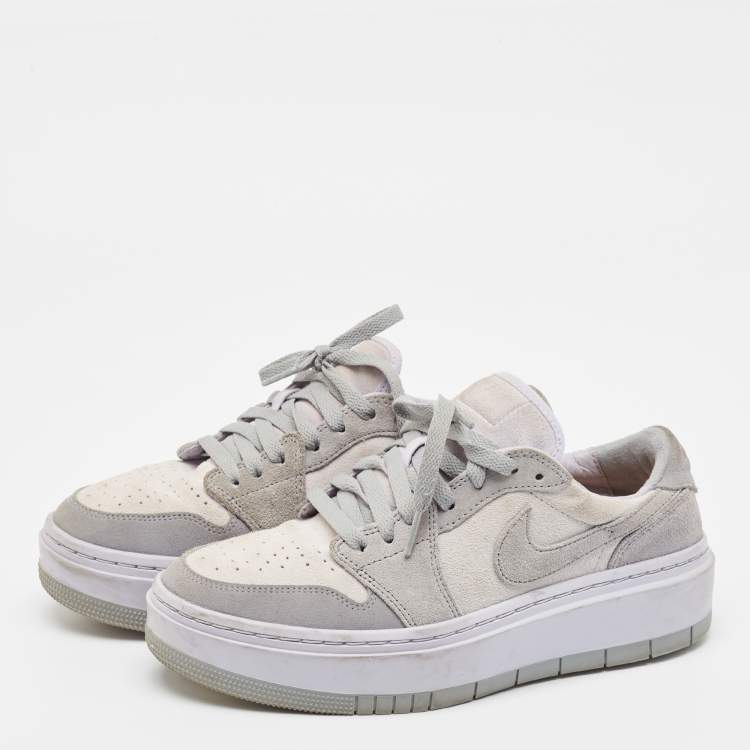 Pre Owned Air Jordans Grey/White Suede Elevate Air Jordan 1 Low Top Sneakers Size 40.5