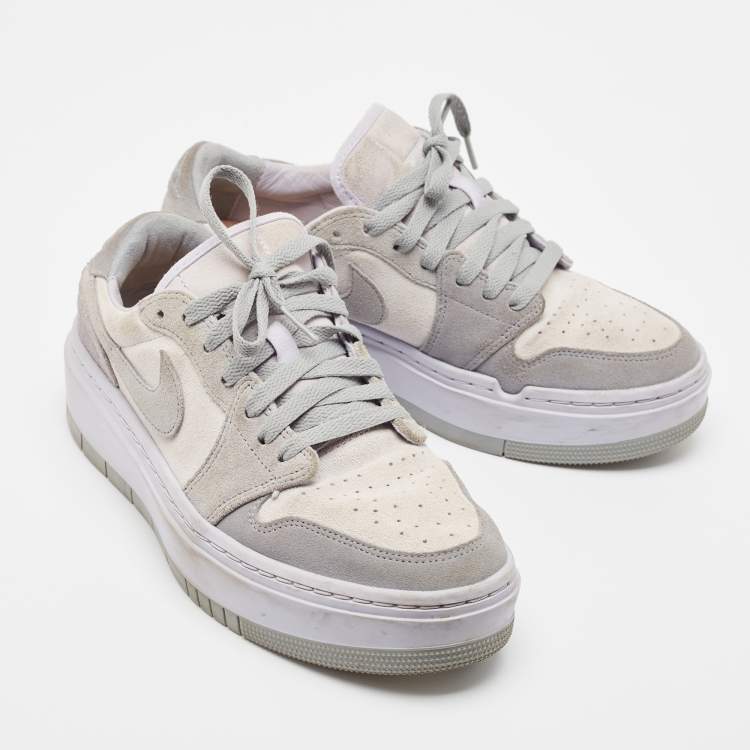 Pre Owned Air Jordans Grey/White Suede Elevate Air Jordan 1 Low Top Sneakers Size 40.5