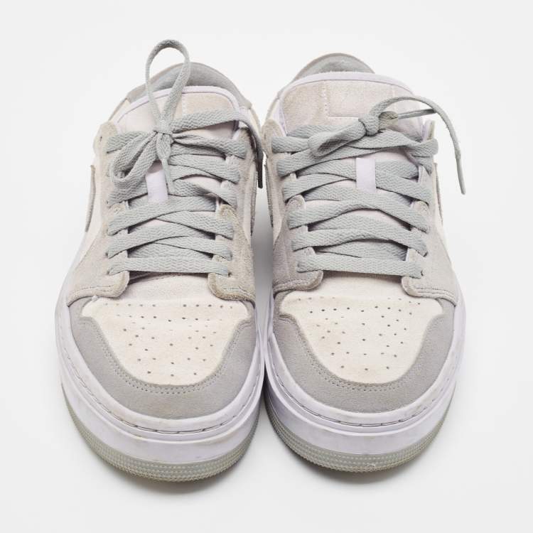 Pre Owned Air Jordans Grey/White Suede Elevate Air Jordan 1 Low Top Sneakers Size 40.5