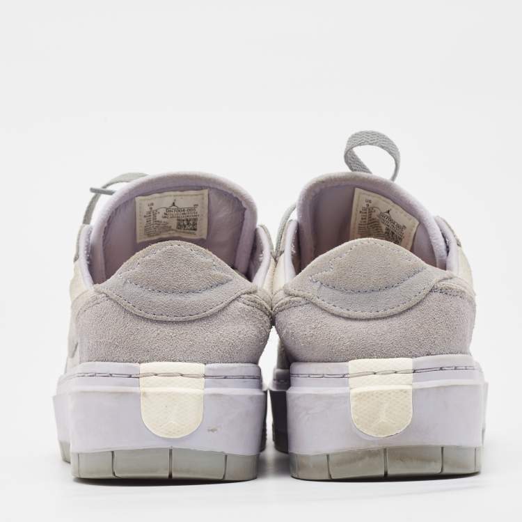Pre Owned Air Jordans Grey/White Suede Elevate Air Jordan 1 Low Top Sneakers Size 40.5