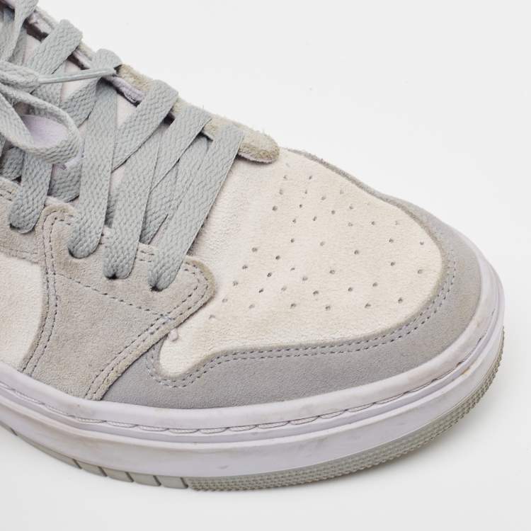 Pre Owned Air Jordans Grey/White Suede Elevate Air Jordan 1 Low Top Sneakers Size 40.5