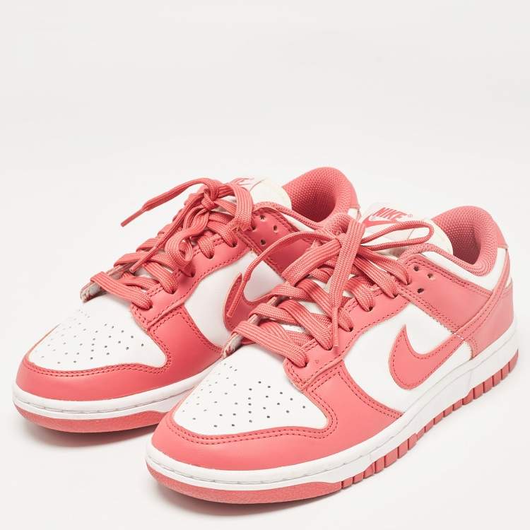 Pre Owned Nike Pink/White Leather Dunk Low Archeo Pink Sneakers Size 38