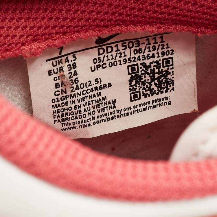 Pre Owned Nike Pink/White Leather Dunk Low Archeo Pink Sneakers Size 38