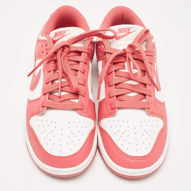 Pre Owned Nike Pink/White Leather Dunk Low Archeo Pink Sneakers Size 38