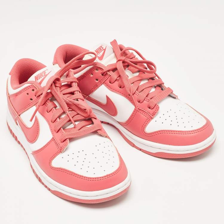 Pre Owned Nike Pink/White Leather Dunk Low Archeo Pink Sneakers Size 38