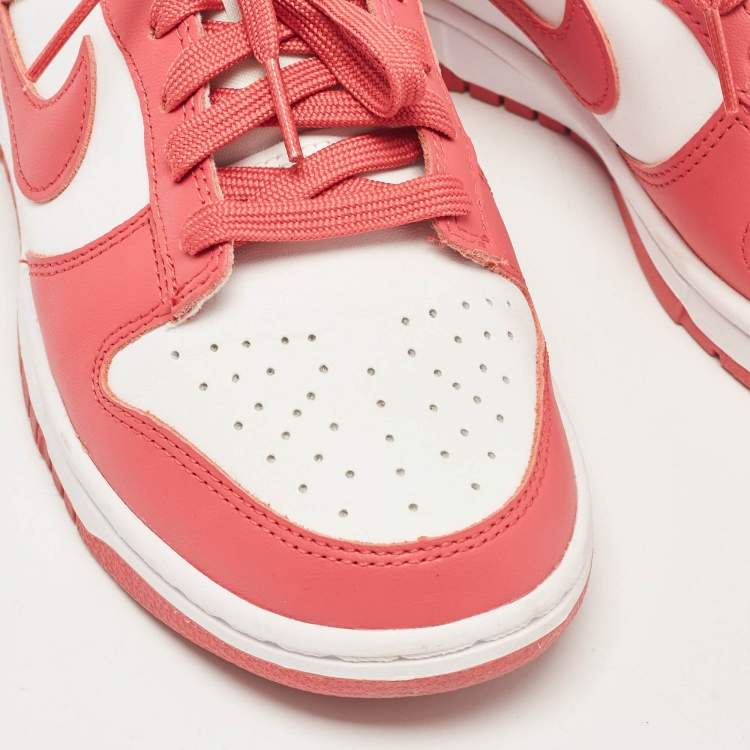 Pre Owned Nike Pink/White Leather Dunk Low Archeo Pink Sneakers Size 38