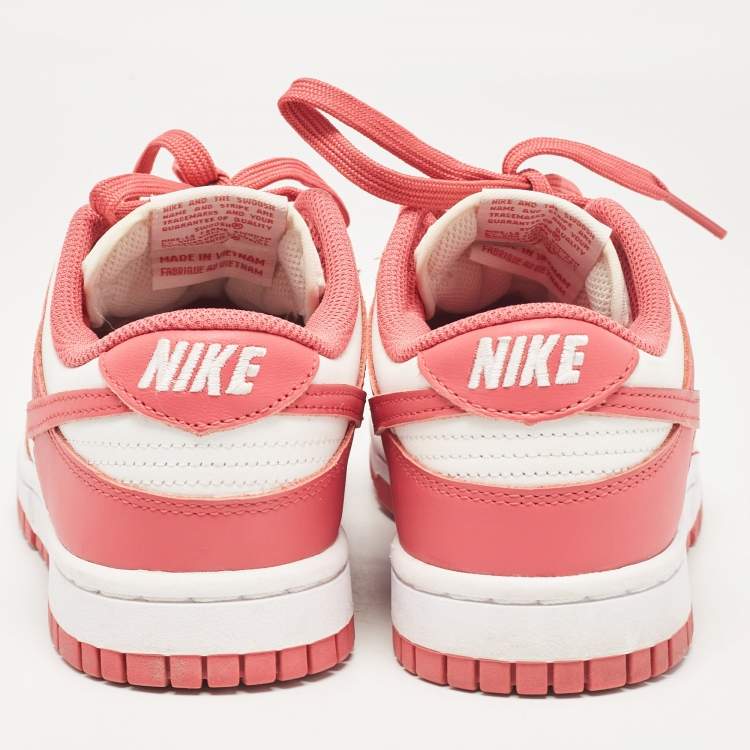 Pre Owned Nike Pink/White Leather Dunk Low Archeo Pink Sneakers Size 38