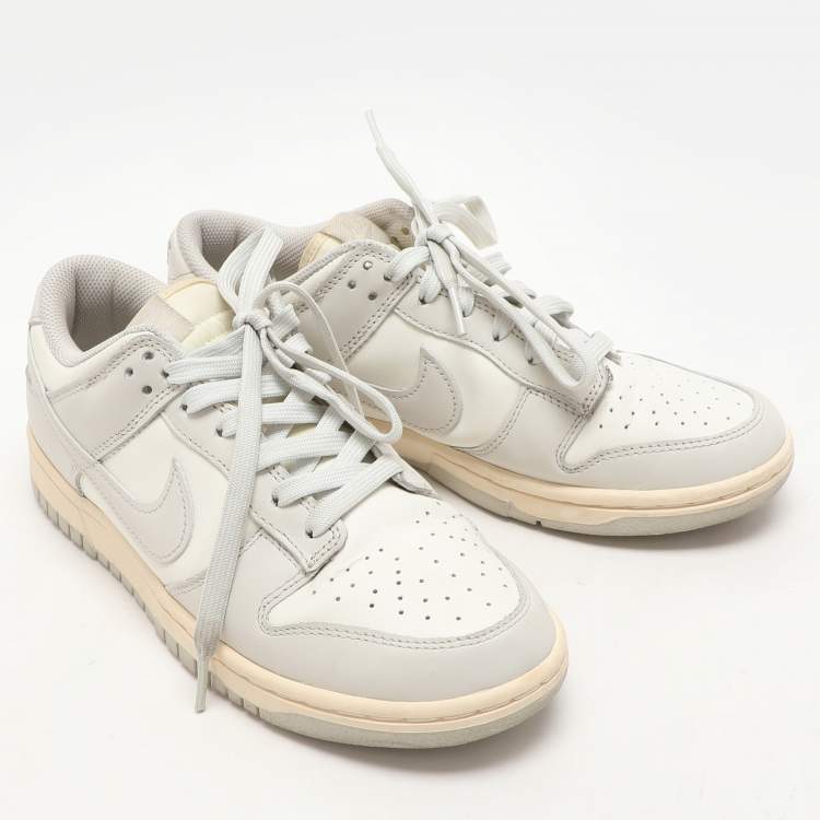 Pre Owned Nike Grey/White Leather "Sail Light Bone" Dunk Low Top Sneakers Size 40