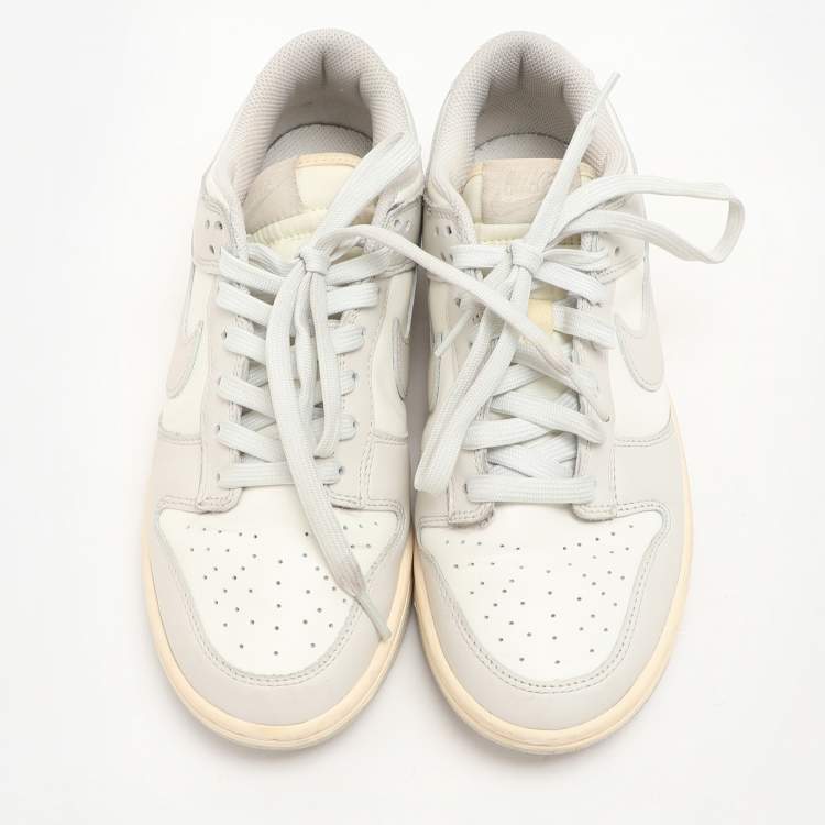 Pre Owned Nike Grey/White Leather "Sail Light Bone" Dunk Low Top Sneakers Size 40