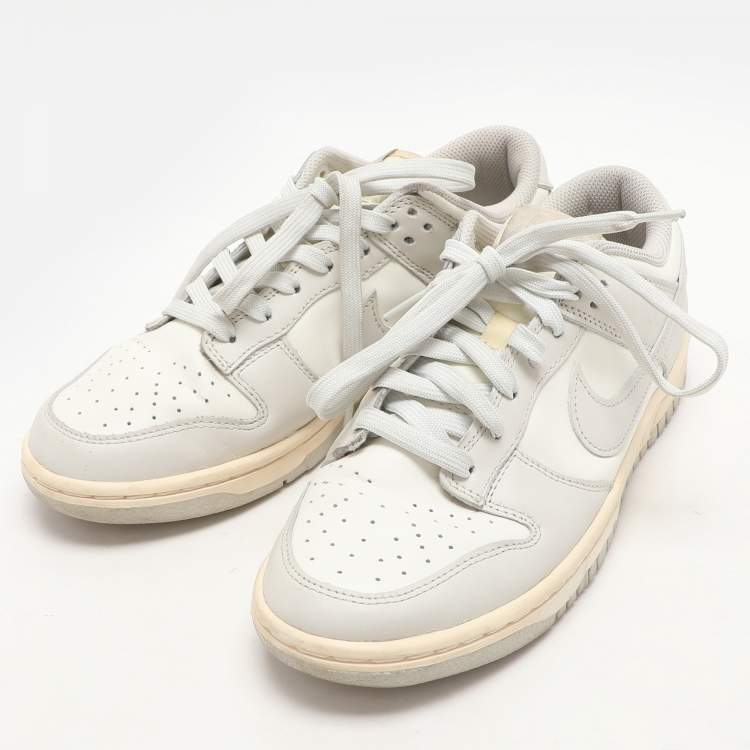 Pre Owned Nike Grey/White Leather "Sail Light Bone" Dunk Low Top Sneakers Size 40