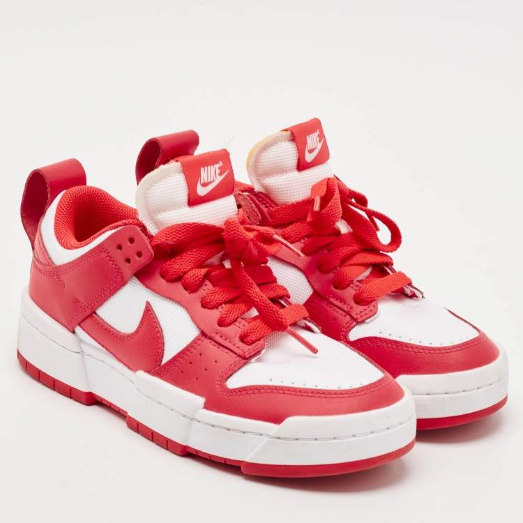 Pre Owned Nike Red/White Leather and Canvas Dunk Low Disrupt Siren Red Sneakers Size 38.5