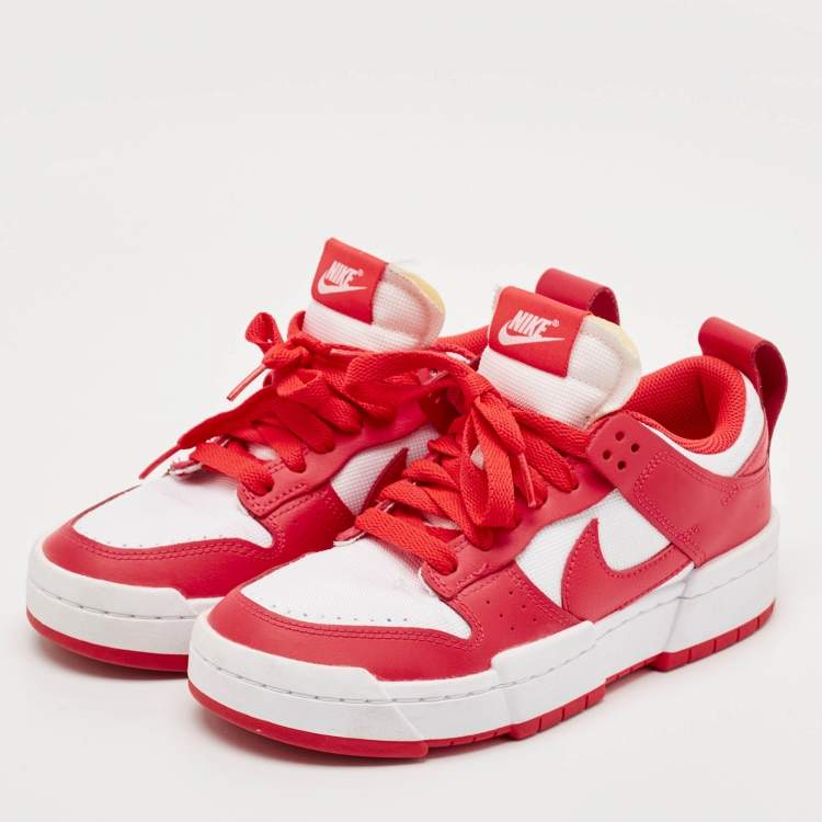 Pre Owned Nike Red/White Leather and Canvas Dunk Low Disrupt Siren Red Sneakers Size 38.5