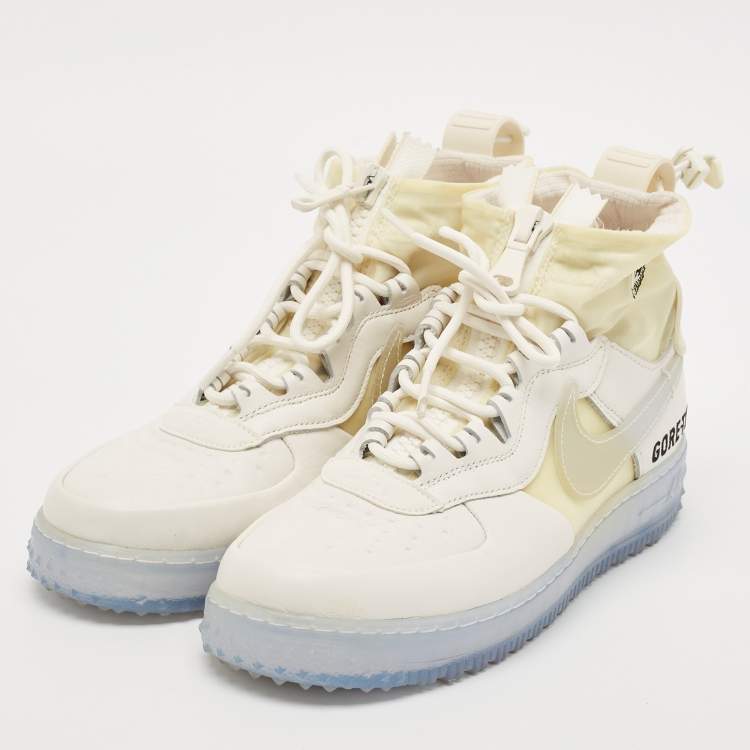 Pre Owned Nike - Air White Leather and Nylon Force 1 Gore Tex High Winter GTX Phantom Sneakers Size 40.5