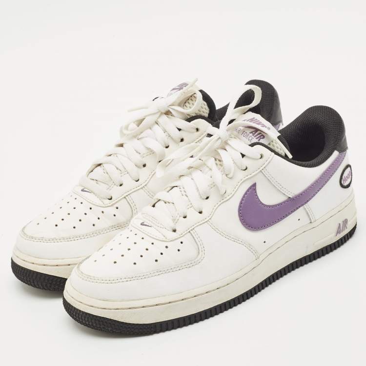 Pre Owned Nike White/Purple Leather Air Force 1 Low Hoops White Canyon Purple Sneakers Size 40.5