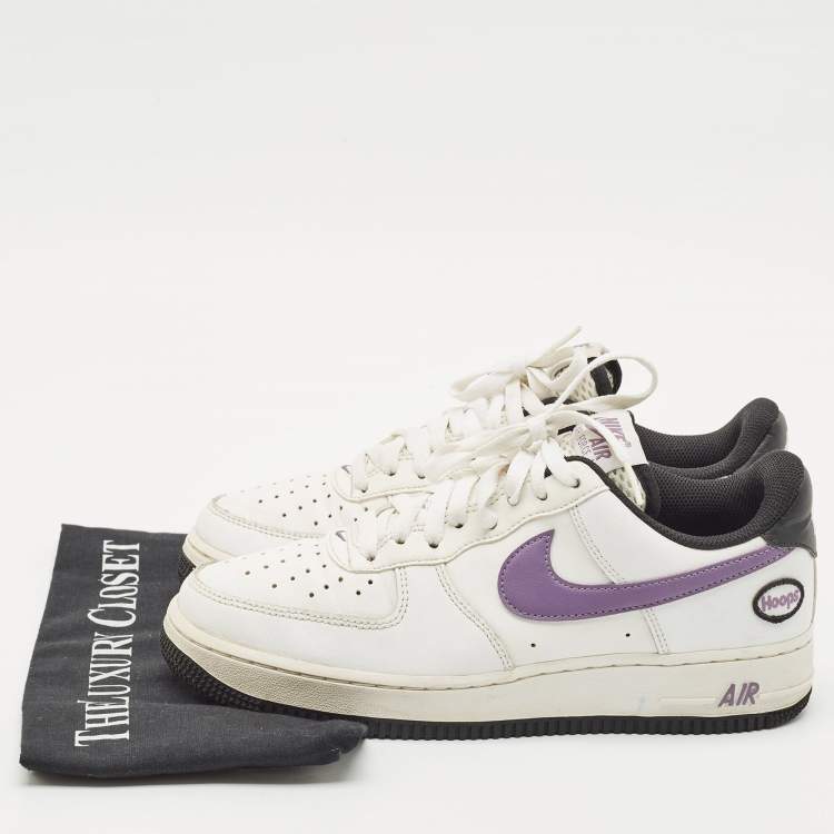 Pre Owned Nike White/Purple Leather Air Force 1 Low Hoops White Canyon Purple Sneakers Size 40.5