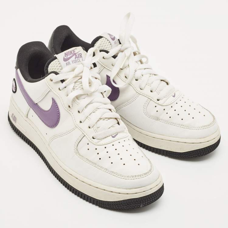 Pre Owned Nike White/Purple Leather Air Force 1 Low Hoops White Canyon Purple Sneakers Size 40.5