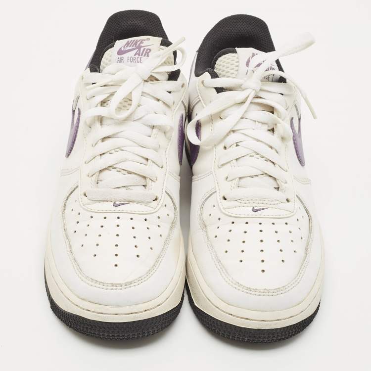 Pre Owned Nike White/Purple Leather Air Force 1 Low Hoops White Canyon Purple Sneakers Size 40.5