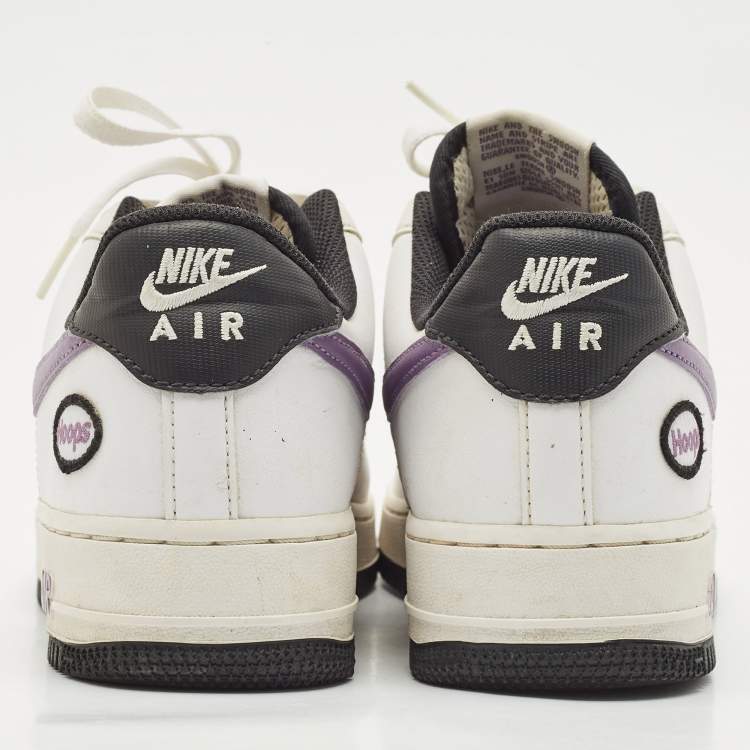 Pre Owned Nike White/Purple Leather Air Force 1 Low Hoops White Canyon Purple Sneakers Size 40.5