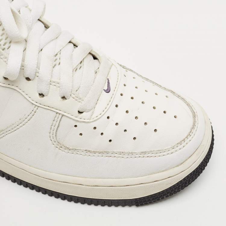 Pre Owned Nike White/Purple Leather Air Force 1 Low Hoops White Canyon Purple Sneakers Size 40.5