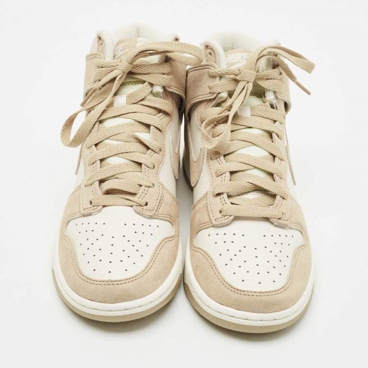 Pre Owned Nike Tan/White Suede and Leather Dunk High Top Sneakers Size 38.5