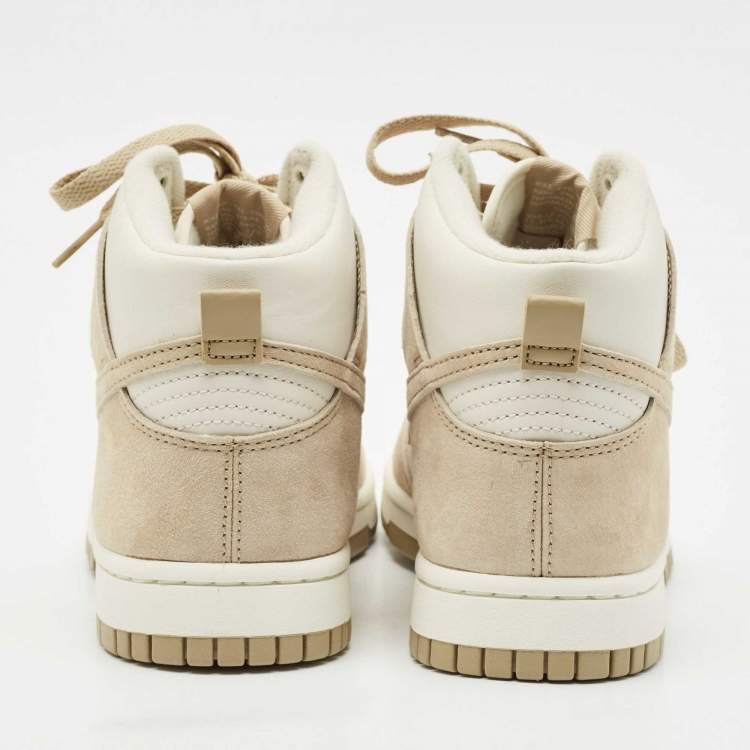 Pre Owned Nike Tan/White Suede and Leather Dunk High Top Sneakers Size 38.5