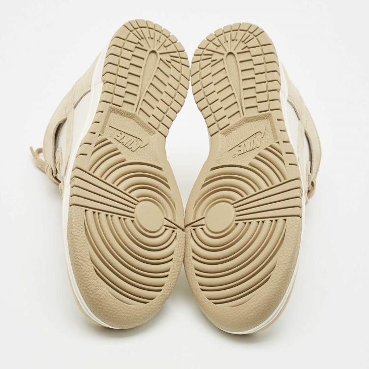 Pre Owned Nike Tan/White Suede and Leather Dunk High Top Sneakers Size 38.5